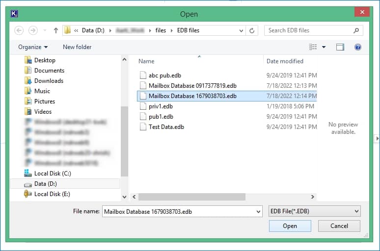Add the EDB files from your local storage